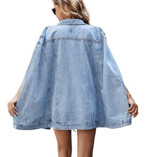 Women's Vintage Distressed Denim Jacket Sleeveless Buttoned Cape Coat2