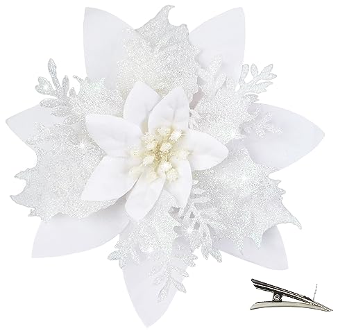 MIKAILE 20 Stück Weihnachten Glitzer Weihnachtsstern Blumen mit...