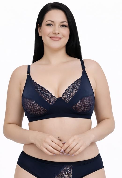 Image of Women Lace Bra And panty set Pure cotton Non-Padded Wire-Free Full Coverage Soft Breathable Fabric Comfortable Innerwear