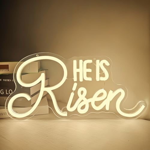 Image of He Is Risen Neon Sign Easter Neon Signs for Wall Decor Jesus Led Sign USB Neon Lights for Bedroom Christmas Party He Is Risen Easter Decor