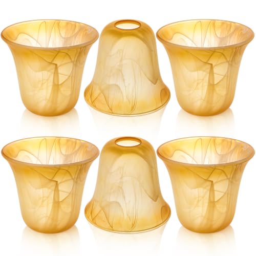 Image of Teenyyou 6 Pcs Amber Marble Bell Shaped Glass Lamp Shade Replacement | Globe Ceiling Fan Light Cover with 1-5 /8'' (42mm) Fitter for Chandelier Wall Sconce Pendant Light Bathroom Vanity Fixture