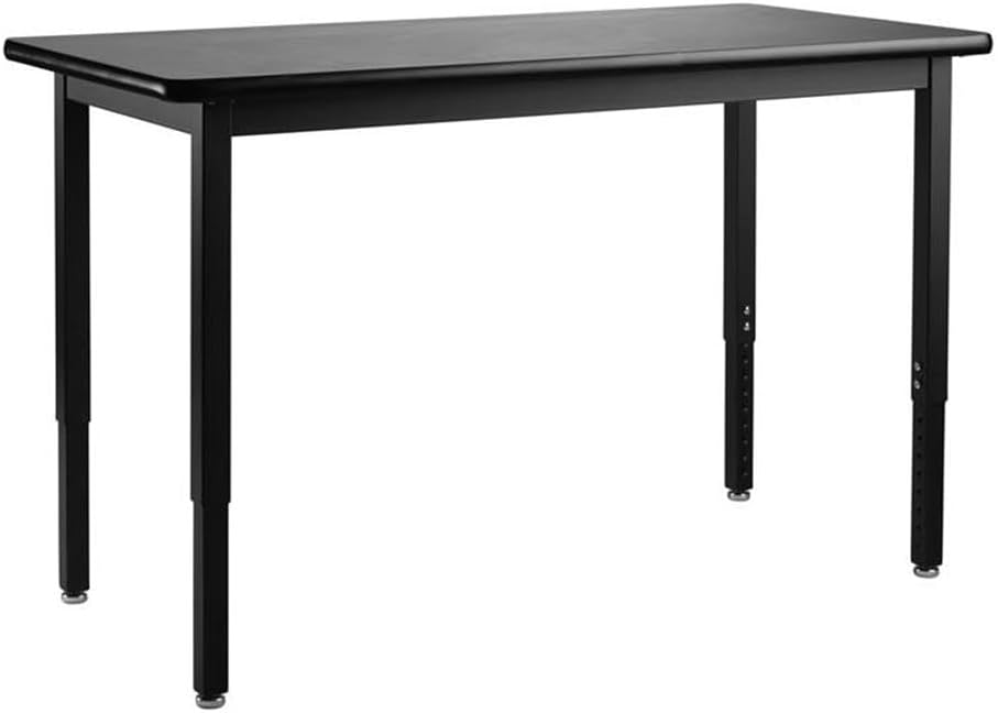 Pemberly Row 24x54 Metal Science Lab Table, Adjustable Steel Legs, High Pressure Laminate Top, Black Finish, Durable Industrial-Grade Workbench for Lab Experiments, Height Range 22-37 Inches