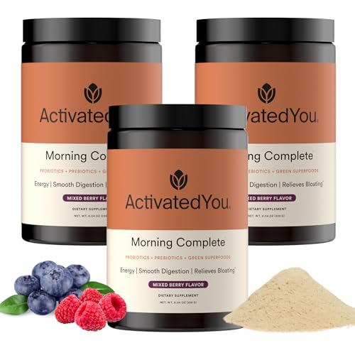 ACTIVATEDYOU Morning Complete Super Greens Powder Drink Mix - Gut Health Boost with Prebiotics Probiotics & Antioxidants - 10 Billion CFUs Mixed Berry Flavor - Greens Superfood Powder - 3 Pack