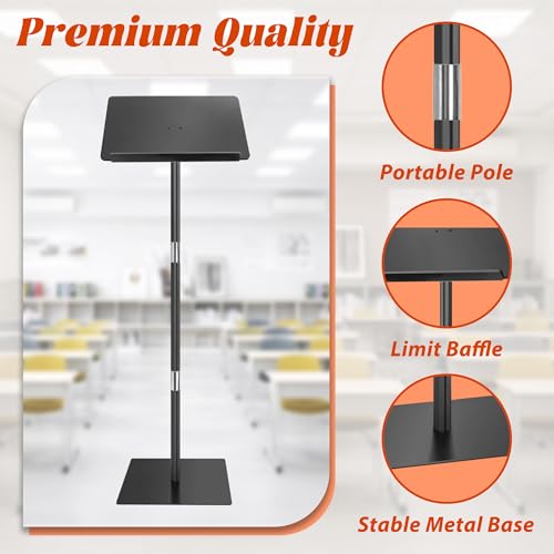 koretech Podium Stand, Lecterns & Podiums, Acrylic Adjustable Angles with Metal Base, Podium for Church, Weddings, Classroom, Speech, 16" L x 12" W x 48" H (Black) by koretech - Image 4