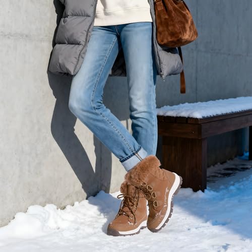 DREAM PAIRS DREAM PAIRS Waterproof Snow Boots for Women, Faux Fur Cozy Warm Insulated Winter Boots Lace Up Mid-Calf Outdoor Shoes for Walking Hiking Hespera,Size 11,Tan,SDSB2305W
