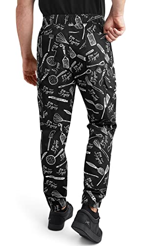 Chef 360 Men's 7-Pocket Bon Appétit Print Stretch Jogger Chef Pant #TOP1