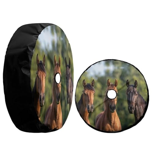 Image of Cloudy Tree Horse Spare Tire Cover with Backup Camera Hole Wheel Tire Cover Fit Trailer, RV, SUV and Many Vehicle 17inch