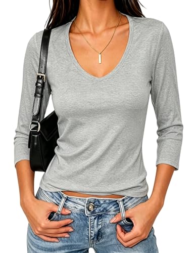 Image of Meetrendi Women's 3 /4 Sleeve Scoop Neck T-Shirt Cotton Blend Slim Fit Basic Tee Casual Spring Top 2026