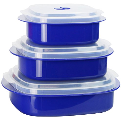 Image of Reston Lloyd Nesting Microwave Containers, Set of 3, Adjustable Steam Vents, Airtight, Meal Prep, Durable BPA-Free Plastic- Freezer & Dishwasher Safe, Cookware & Food Storage, Anyday Cookware, Indigo