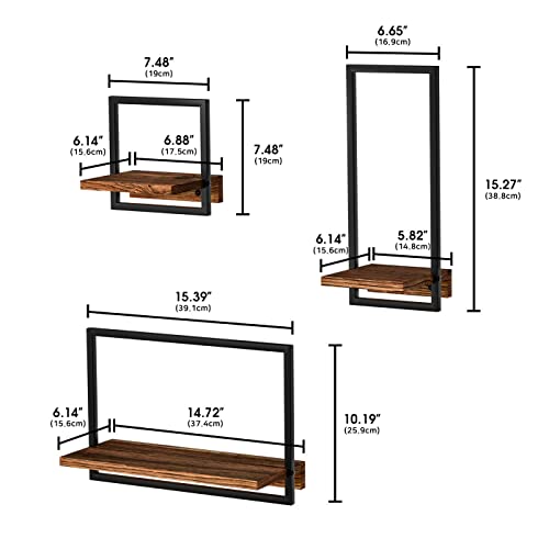Delfoy Metal Frame Rustic Wooden Floating Hanging Shelves, Home Decor Wall Mounted Display Organizing Shelf For Living Room, Bedroom, Office Bathroom. Set Of 3 #TOP2