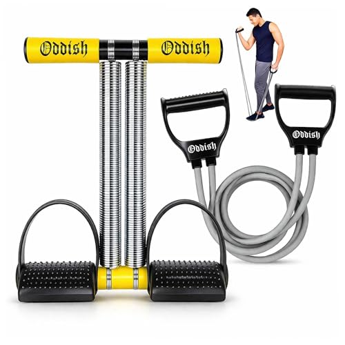 ODDISH way to fitness Double Spring Tummy Trimmer with Resistance Tube Combo Pack | Ab Exerciser, Waist Reducer, Body Toner Fat Booster | Heavy-Duty Home Gym Equipment for Men & Women | Yellow
