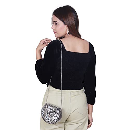 Image of Shakuntala Vintage Clutch - Metal Mosaic Stone & Shell Design Purse - Handmade Women's Handbag