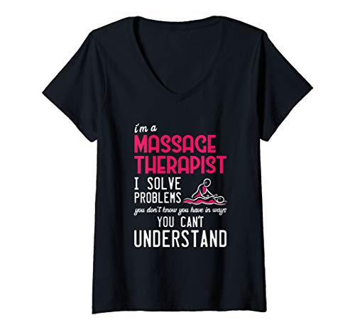 Womens Massage Therapist I Solve Problems Massage Gift Massage V-Neck T-Shirt