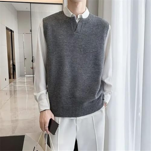 Men Sleeveless Knit Vest V Neck Pullover Waistcoat Black Solid Color Casual Layering Piece Fall4