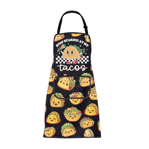 ENSIANTH Tacos Cooking Apron Funny Tacos Gifts for Taco Bell Lovers Kitchen Cooking Chef Grilling BBQ Apron with Pockets (2519 Tacos Apron)