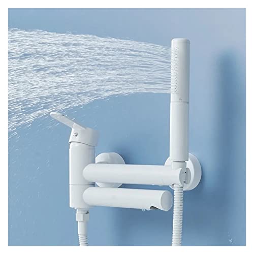 Robinet de baignoire mitigeur mural blanc douchette triangle mélangeur eau