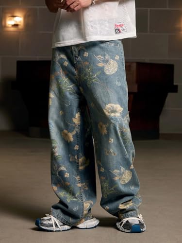 Streetwear Flower Jeans Pants Baggy Wide Leg Street Y2k Denim Trousers2