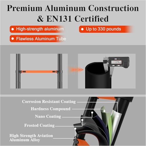 Image of Telescoping Ladder, 12.5 FT Aluminum Extension Ladder 330 Lbs, Black Orange | Telescopic & Retractable, Collapsible Extendable Ladder for House, Roof, RV & Travel Trailer