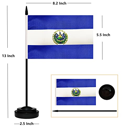 Salvador Desk Flag Set, 2 Pack Salvador Table Office Flags, Small Mini Desktop Flag With 12" Solid Black Pole, Black Base, Miniature Desktop Flag #TOP1
