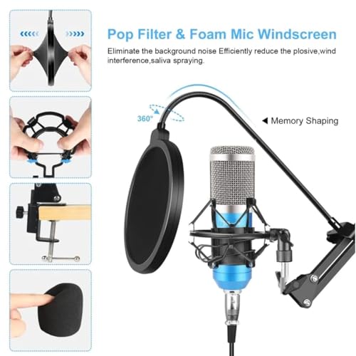 Image of DEVICE OF URBAN INFOTECH Combo of BM800 Condenser Microphone Boom Arm Stand Studio Recording Mike for Podcasting Dubbing Streaming Mic for Singing BM800 Microphone with Mic Stand (Blue)