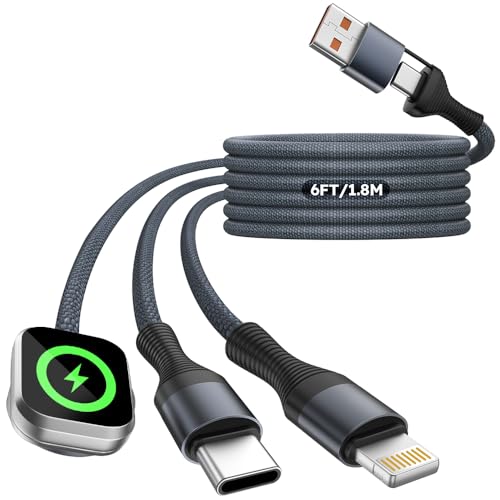 Image of Travel Essentials 3in2 Multi Charging Cable for iPhone Watch Charger,USB A /C to Type C /IP /iWatch Charger, Charging Cords for Multiple Devices Compatible with iWatch Series&iPhone 17-12 6FT