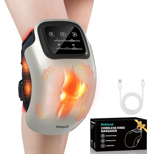 Nekteck Knee Massager Cordless Knee Massage for Pain Relief with 3 Heating Levels & Vibration Modes Smart Knee Massage with Heat Gentle Lights FSA Eligible Ideal Gifts for Men Women Him Her