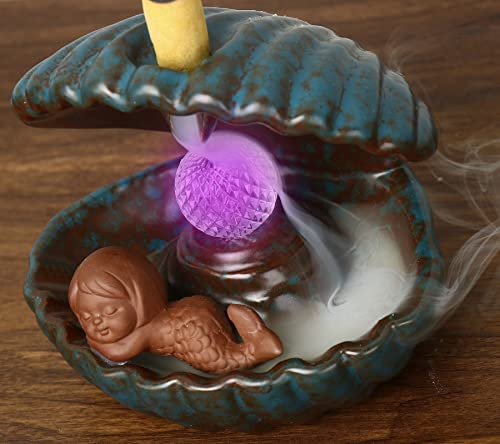 Oursky Mermaid Incense Burner Ceramic Handmade Backflow Incense Holder With 20 Incense Cones Aromatherapy Ornament Burner For Christmas Day Home Decor Office Yoga Meditation #TOP4