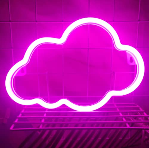 ネオンナイトライト, LEDネオンサイン常夜灯雲ネオンライト子供用ネオンライト寝室用バッテリーUSB作動 (ピンク)