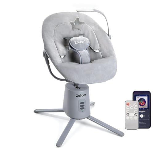 Zoicay Baby Swing,Baby Swings for Infants with 3 Modes & 5 Speeds, BT Enabled App & Remote Control, Electric Swing – 6 Lullabies and 3 Timer Setting, 2 Seat Positions and 5-Point Harness Swing (Gray)