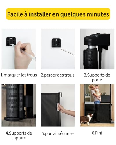 Patywaga Treppenschutzgitter Ausziehbar 0-140cm,Türschutzgitter Ausziehbar mit Treppenschutz & Kindersicherung Treppe - Universelles Kinderschutzgitter für Baby, Haustiere Innen/Außen（Schwarz）