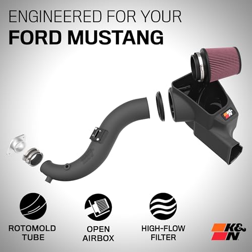 K&N Cold Air Intake System: High-Flow Air Filter, Increase Performance & Acceleration: Compatible with 2024-2025 Ford: Mustang, 63-2627