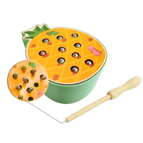 Image of HAPPY HUES Sorting & Stacking Toy- Skills Enhancement Motor Skill Toys for Toddlers /Kid -Magnetic- Capture The Worms Toys | Early Educational-Montessori Toy (Pineapple)