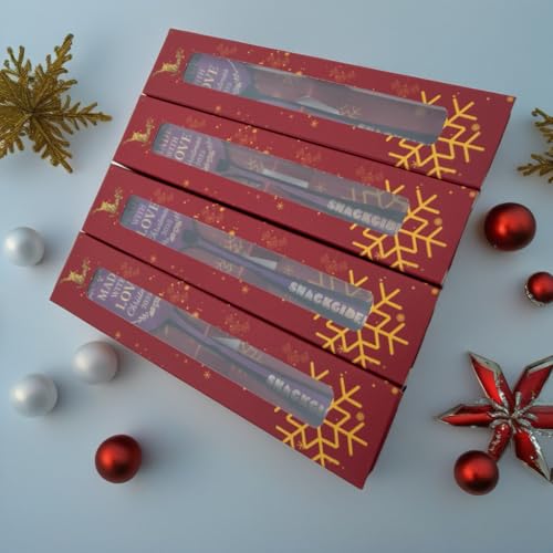 Stackidents Christmas Collection Purple Engraved Teaspoons, Metallic Finish, Made with Love Design, 4-Piece Set with Gift Boxes, Professional Hospitality Serving Set