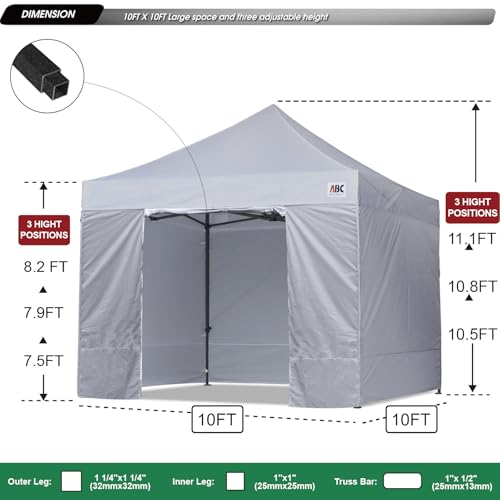 Image of ABCCANOPY Heavy Duty Easy Pop up Canopy Tent with Sidewalls 10x10, Gray