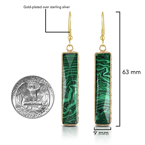 AeraVida Beautiful Green Rectangular Malachite Gold-Plated Silver Dangle Earrings | Bohemian Inspired Earrings for Women Accessories | Classy Modern Bohemian Earrings4