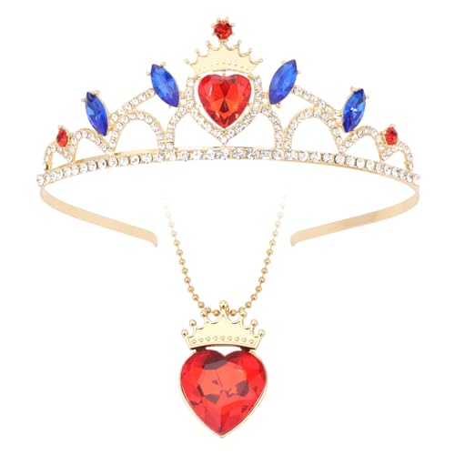 Blue Red Heart Crown and Necklace, Metal Heart Tiara Necklace
