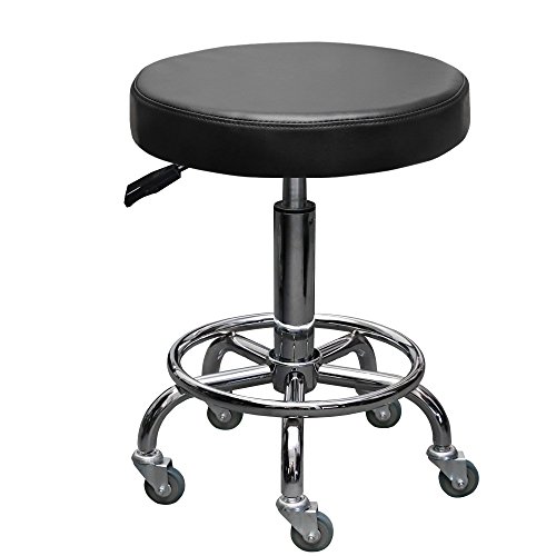 Salon Multi-purpose Hydraulic Adjustable Rolling Stool w/Foot Rest ST-81BLK