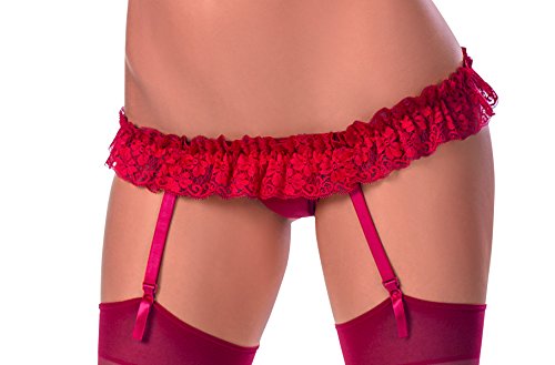 Escante Women's Ruffle Garter Belt, Red, One Size