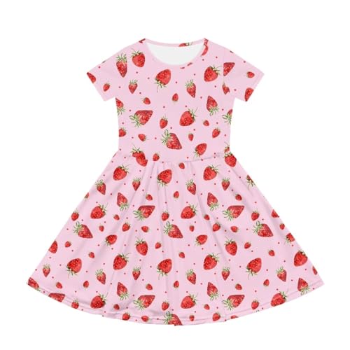 Little Girls Dresses with Pockets Short Sleeve Midi Dress for Girls 3-14 Years Old