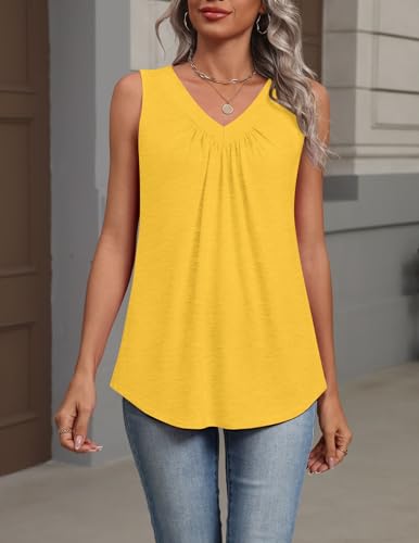 Image of Zeagoo Womens Tank Tops Summer Sleeveless Loose Fit Tops V Neck Pleated Shirts Basic Tees Dressy Casual Trendy Clothes