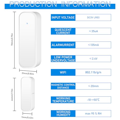 WiFi Türsensor, 2er Set drahtloser Türalarm Sensor, intelligente Tür-Offen-/Geschlossen-Detektoren, Smart Tuya Türsensor kostenlose drahtlose Fenstersensor-App-Benachrichtigung für Zuhause