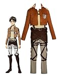 Micotaku Attack On Titan Officially Licensed Men's Eren Jaeger Cosplay Costume Full Set Survey Corps, Brown, Small