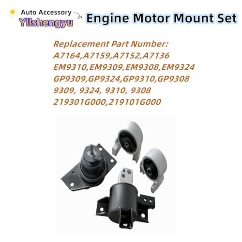 4Pcs Engine Motor Transmission Mount Kit - Compatible with Accent /Rio/Rio5 2006-2011 L4 1.6L DOHC - Replaces A7164 A7159 A7152 A7136 9309 9324 9310 9308