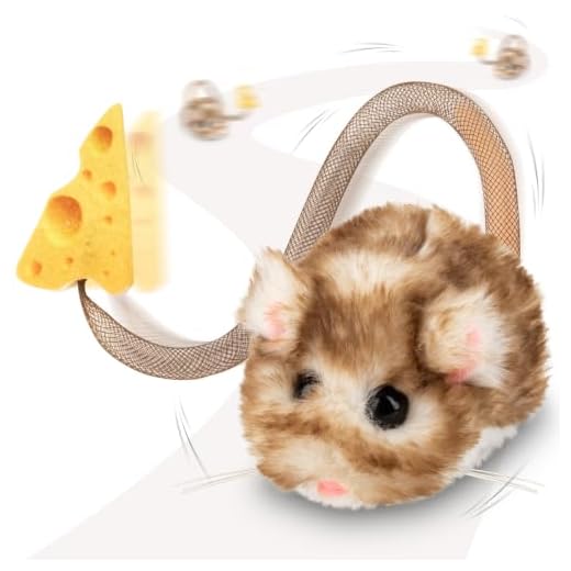 Migipaws Interactive MigiMouse Cat Toy 360° Rolling & Spin with Mesh Plastic Tail for Indoor Cats Smart Motion Sensor, Realistic Squeak, Rechargeable Plush Kitten Toy(Brown Long)