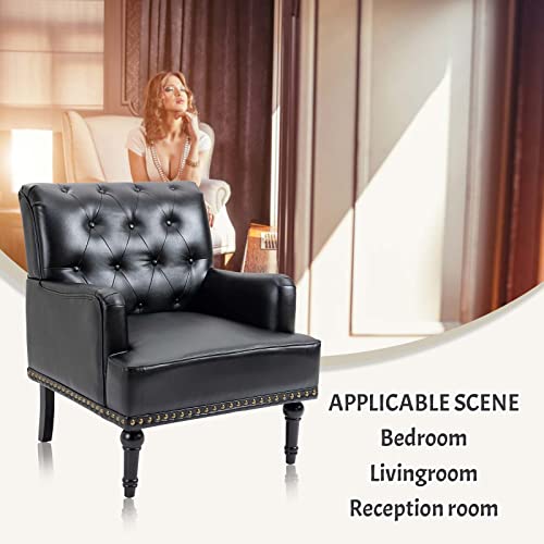 Mojay Mid-Century Pu Leather Accent Chair, Living Room Lounge Sofa Chair With Black Painted Rubber Wood Feet, Single Club Armchair With Rivet Trim For Bedroom Home Reception (Black) #TOP7