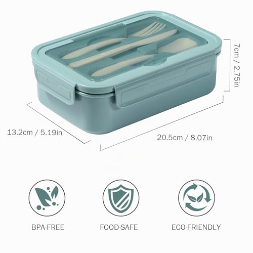 Miniatura 6 de Diboniur Fiambrera Con 3 Compartimentos Y Cubiertos Infantil Adulto, 1400ml Lunch Box Fiambrera Hermetica Comida Trabajo Escuela Picnic Microondas Azul