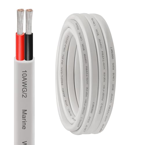 XRDS -RF 10 AWG Marine Wire 10FT 2-Conductor (Red & Black) Duplex Marine Grade Boat Cable High-Purity Tinned Copper Stranded Electrical Wire for Boats Marine & Automotive - Flexible PVC Jacket