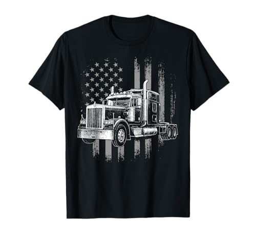 Trucker Big Rig Bandera Americana Semirremolque Truck Driver Gift Camiseta