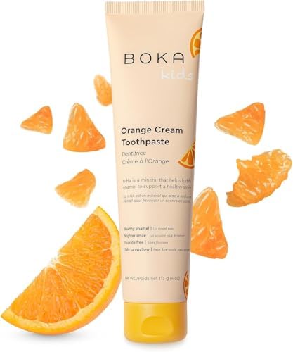 Boka Fluoride Free Toothpaste- Nano Hydroxyapatite, Remineralizing, Sensitive Teeth, Whitening- Dentist Recommended for Adult, Kids Oral Care- Orange Cream Flavor, 4oz 1Pk - US Manufactured