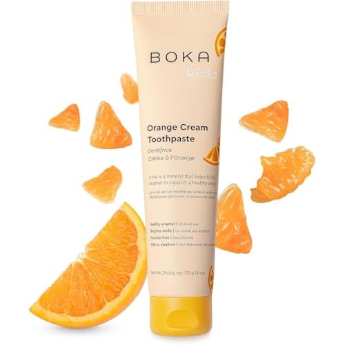 Boka Fluoride Free Toothpaste- Nano Hydroxyapatite, Remineralizing, Sensitive Teeth, Whitening- Dentist Recommended for Adult, Kids Oral Care- Orange Cream Flavor, 4oz 1Pk - US Manufactured